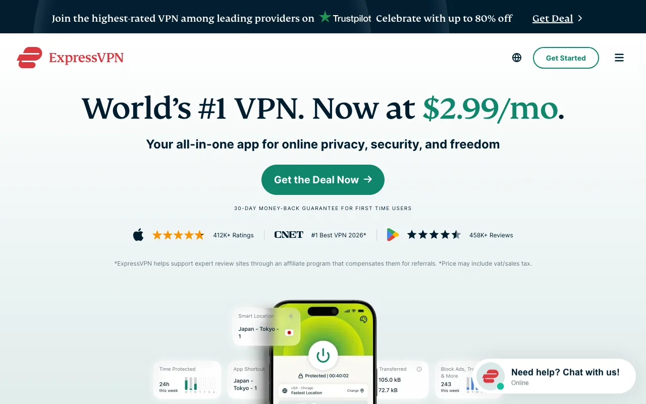 ExpressVPN homepage