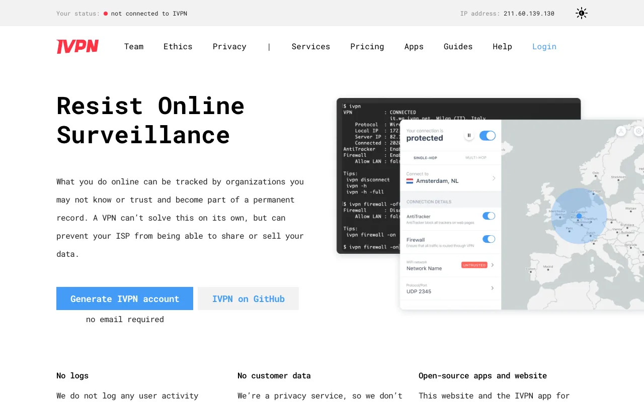 IVPN homepage