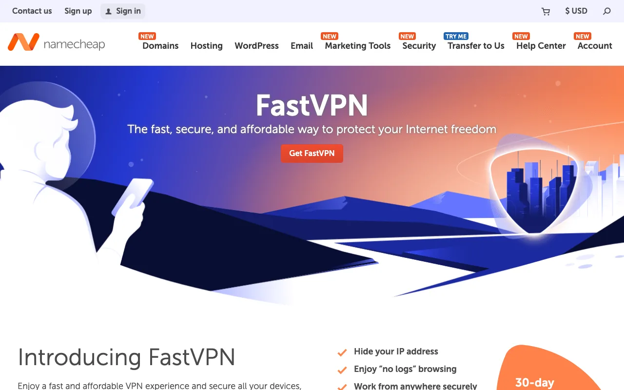 Namecheap FastVPN homepage