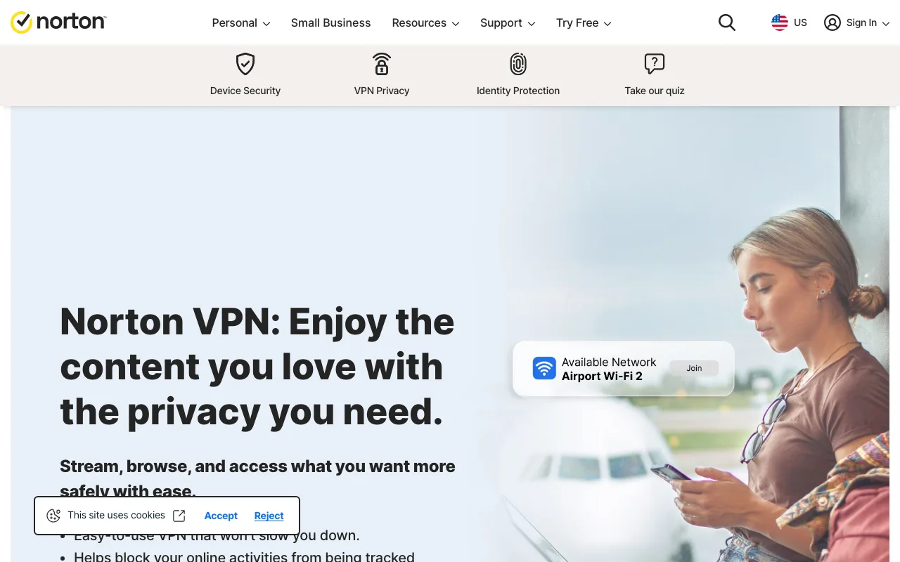 Norton VPN homepage