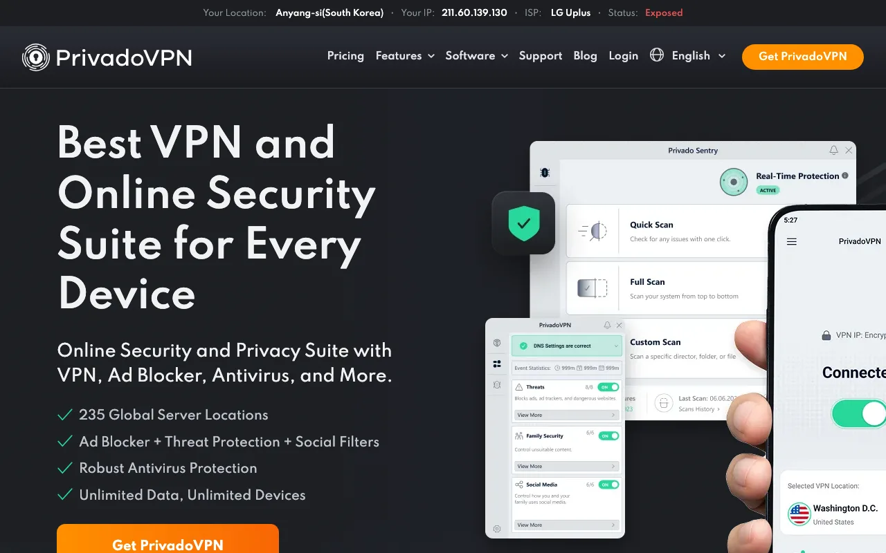 PrivadoVPN homepage